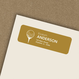 Chic Modern Golf Ball & Tee Gold Return Adresse