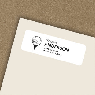 Chic Modern Golf Ball & Tee White Return Address