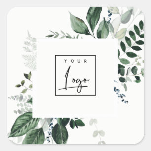 Chic Modern Green Leafy Tropical Foliage Fern Logo Square Sticker