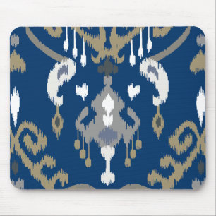 Chic modern grey blue ikat tribal pattern mouse pad