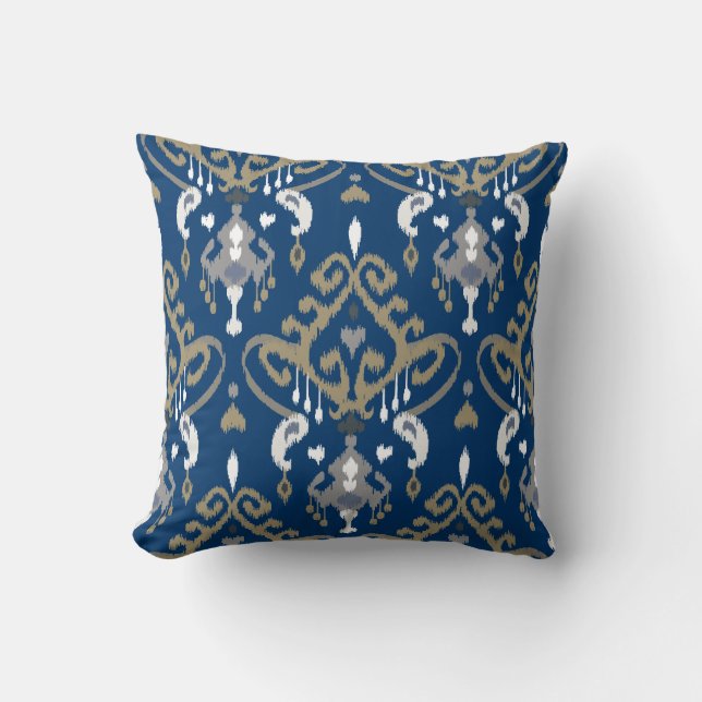 Chic modern grey blue ikat tribal pattern throw pillow (Front)