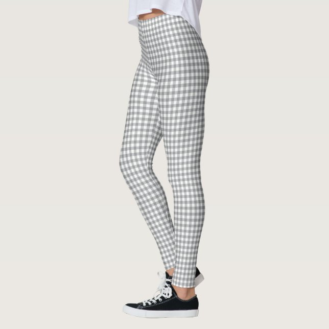 Chic Modern Grey Buffalo Plaid Leggings (Left)