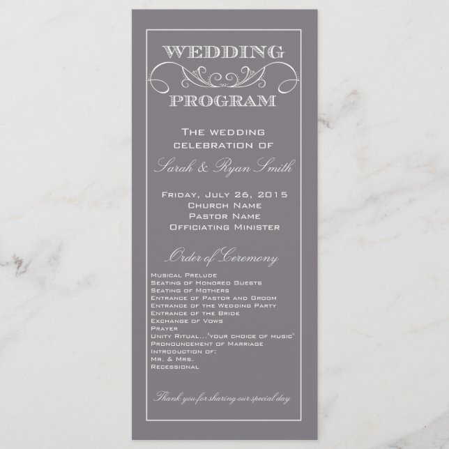 Chic Modern Grey Swirl Wedding Program (Front)