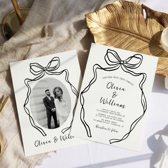 Chic Modern Hand Drawn Bow Whimsical Wedding Invitation (Creator Uploaded)