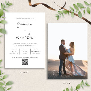 Chic Modern Handwriting Font QR Code Photo Wedding Invitation