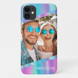 Chic Modern Iridescent Girly Photo Personalized iPhone 11 Case
