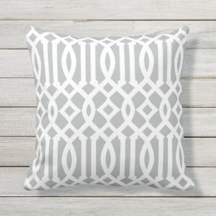 Chic Modern Light Grey and White Trellis Pattern Throw Pillow