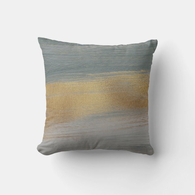 Chic Modern light Grey Gold Abstract Brushstrokes Throw Pillow (Front)