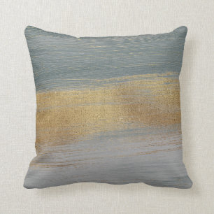 Chic Modern light Grey Gold Abstract Brushstrokes Throw Pillow