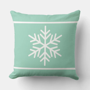 Chic Modern Light Teal White Stripes Snowflakes Throw Pillow