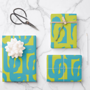 Chic Modern Lime and Turquoise Loop Pattern Wrapping Paper Sheet