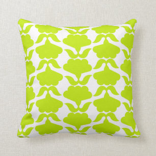 Chic Modern Lime Green & White Damask Throw Pillow