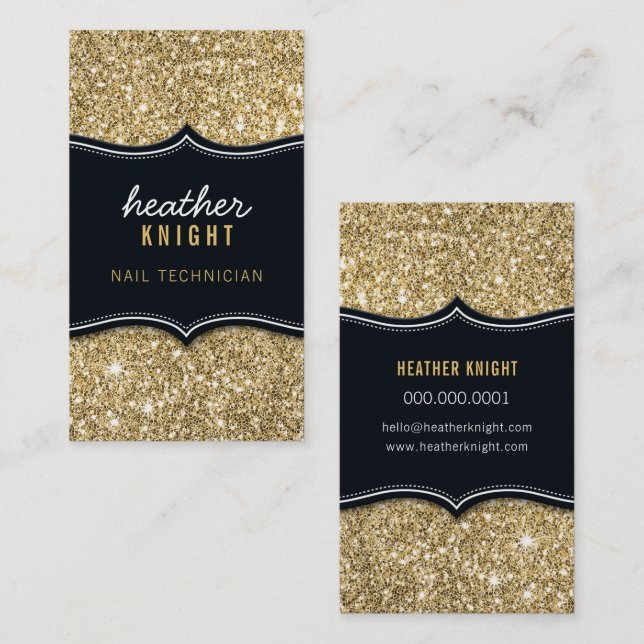CHIC modern luxury glam glitter black gold Business Card (Front/Back)