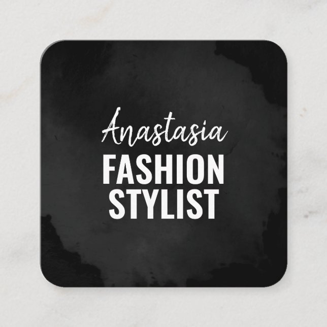 Chic Modern Luxury Plain Black Simple Minimalist Square Business Card (Front)