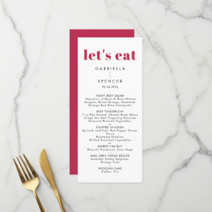 Chic Modern Magenta Red White Monogram Wedding  Menu