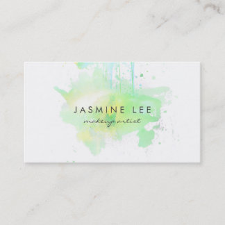 chic modern makeup artist watercolor green grunge business card