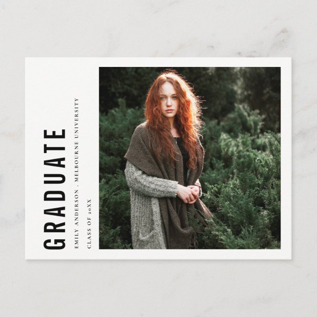 CHIC MODERN MINIMAL BOLD CUSTOM PHOTO GRADUATION ANNOUNCEMENT POSTCARD (Front)