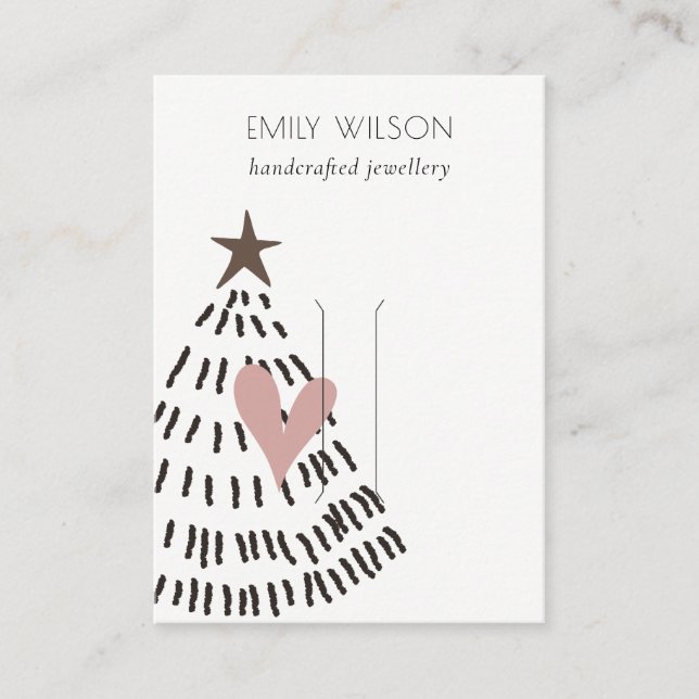 Chic Modern Minimal Christmas Tree Heart Hairpin Business Card (Front)