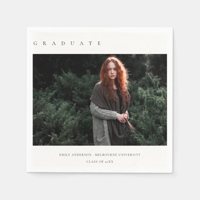 CHIC MODERN MINIMAL CLEAN CUSTOM PHOTO GRADUATION NAPKIN (Front)