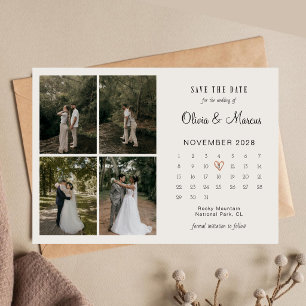 Chic Modern Minimalist 4 Photos Calendar Wedding Save The Date