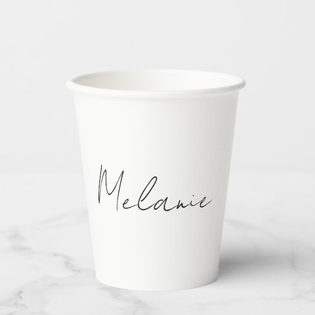 Chic Modern Minimalist Hand Lettered Name Paper Cups (Front)