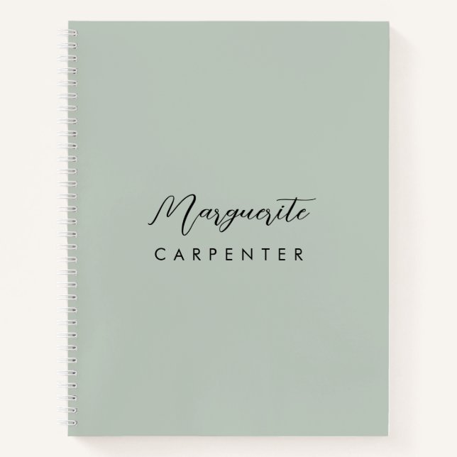 Chic Modern Minimalist Signature Script Sage Green Notebook (Front)