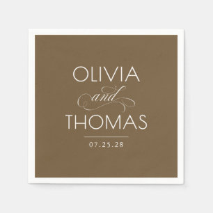 Chic Modern Minimalist Typography Brown Wedding Napkin
