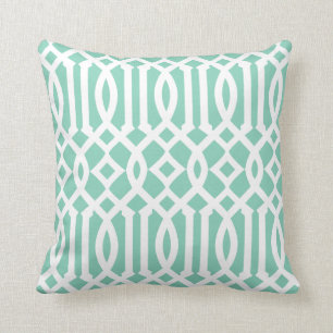 Chic Modern Mint Green and White Trellis Pattern Throw Pillow