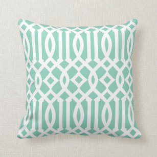 Chic Modern Mint Green and White Trellis Pattern Throw Pillow
