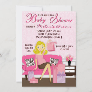 Chic Modern Mom with Gifts Baby shower Invitation