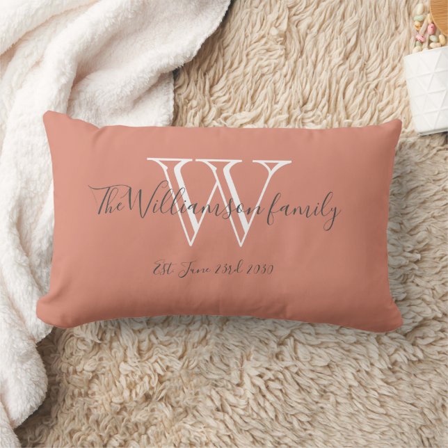 Chic Modern Monogram Family Name Cute Keepsake Lumbar Pillow (Blanket)