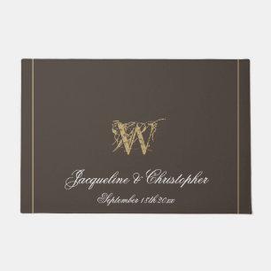 Chic Modern Monogram Names Newlyweds Wedding Doormat