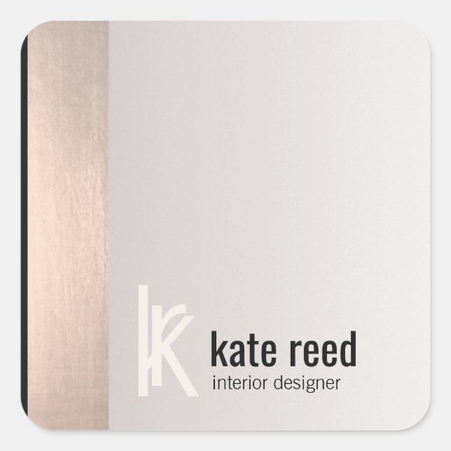 Chic Modern Monogram Rose Gold Stripe Taupe Grey Square Sticker (Front)