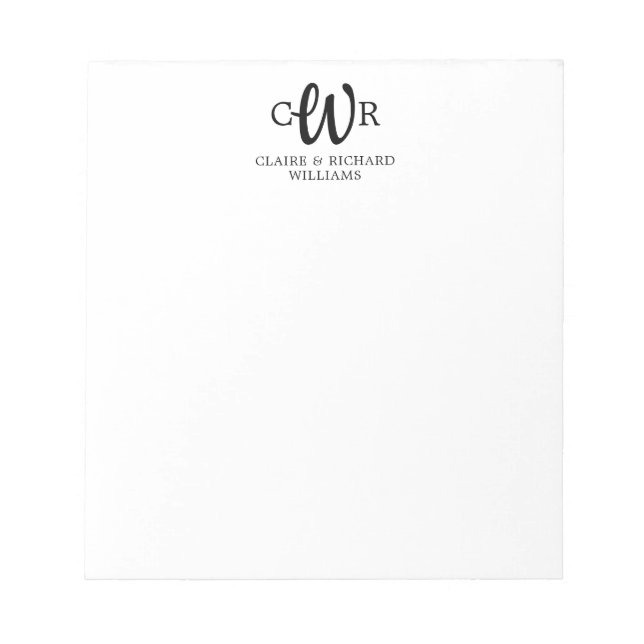 Chic Modern Mr Mrs Couple Monogram Initial Script Notepad (Front)