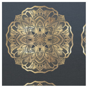 Chic Modern Navy Blue Gold Mandala Fabric
