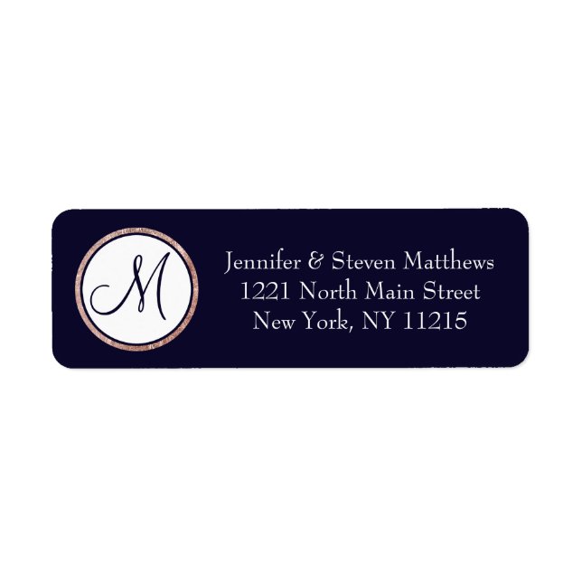 Chic Modern Navy Blue Rose Gold Circle Monogram (Front)