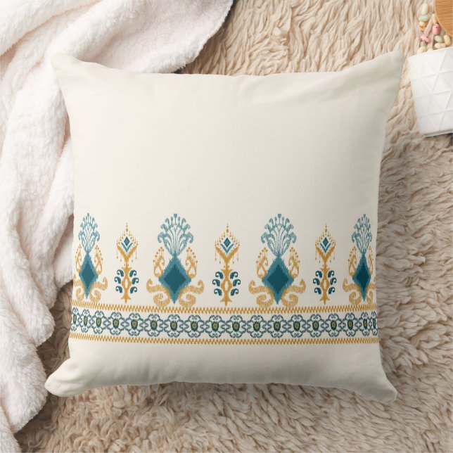 Chic Modern Neutral Teal Orange Ikat Tribal Throw Pillow (Blanket)
