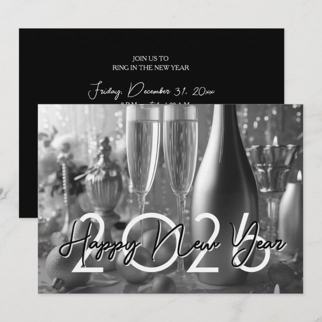 Chic Modern New Year's Eve Party Invitation (Front/Back)