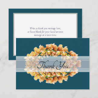 Chic Modern Orange Orchid Floral Wreath Thank You Card