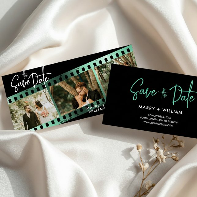 Chic modern photo booth save the date invitation (Modern Film Strip Save the Date Wedding Invitation, Custom Photo Booth Strip)