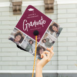 Chic Modern Photo Collage Custom Colour Graduate G Graduation Cap Topper<br><div class="desc">Stand out in the crowd with this chic modern multi photo collage graduation cap topper. Design features a burgandy block that can be changed to any colour, a white mortarbard hat, the graduates name, the text 'Graduate' in white calligraphy script, name of school and class year. Simply upload 5 favourite...</div>