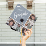 Chic Modern Photo Collage Custom Colour Graduate  Graduation Cap Topper<br><div class="desc">Stand out in the crowd with this chic modern multi photo collage graduation cap topper. Design features a dusty blue block that can be changed to any colour, a white mortarbard hat, the graduates name, the text 'Graduate' in white calligraphy script, name of school and class year. Simply upload 5...</div>