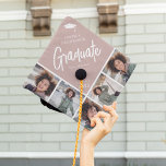 Chic Modern Photo Collage Custom Colour Graduate Graduation Cap Topper<br><div class="desc">Stand out in the crowd with this chic modern multi photo collage graduation cap topper. Design features a coloured block that can be changed to any colour, a white mortarbard hat, the graduates name, the text 'Graduate' in white calligraphy script, name of school and class year. Simply upload 5 favourite...</div>