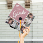 Chic Modern Photo Collage Custom Colour Graduate Graduation Cap Topper<br><div class="desc">Stand out in the crowd with this chic modern multi photo collage graduation cap topper. Design features a dusty pink block that can be changed to any colour, a white mortarbard hat, the graduates name, the text 'Graduate' in white calligraphy script, name of school and class year. Simply upload 5...</div>