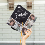 Chic Modern Photo Collage Custom Colour Graduate Graduation Cap Topper<br><div class="desc">Stand out in the crowd with this chic modern multi photo collage graduation cap topper. Design features a trendy black block that can be changed to any colour, a white mortarbard hat, the graduates name, the text 'Graduate' in white calligraphy script, name of school and class year. Simply upload 5...</div>