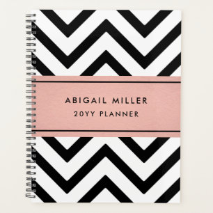 Chic Modern Pink, Black and White Chevron Pattern Planner