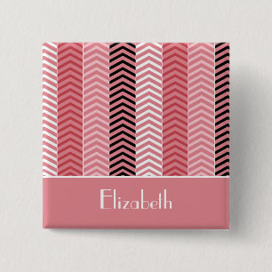 Chic Modern Pink Chevron Stripes and Name 2 Inch Square Button