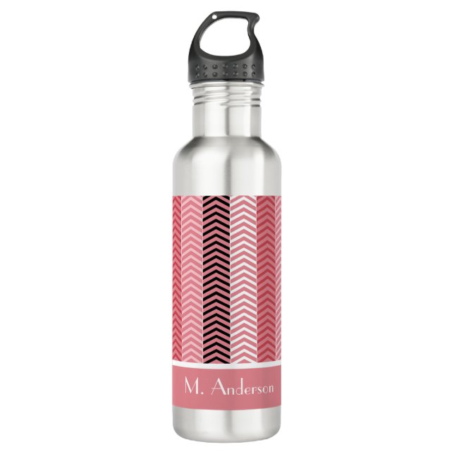 Chic Modern Pink Chevron Stripes With Name 710 Ml Water Bottle (Front)