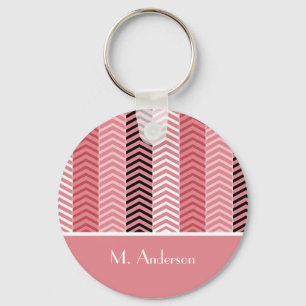 Chic Modern Pink Chevron Stripes With Name Keychain