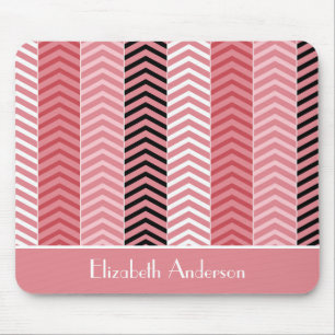 Chic Modern Pink Chevron Stripes With Name Mouse Pad